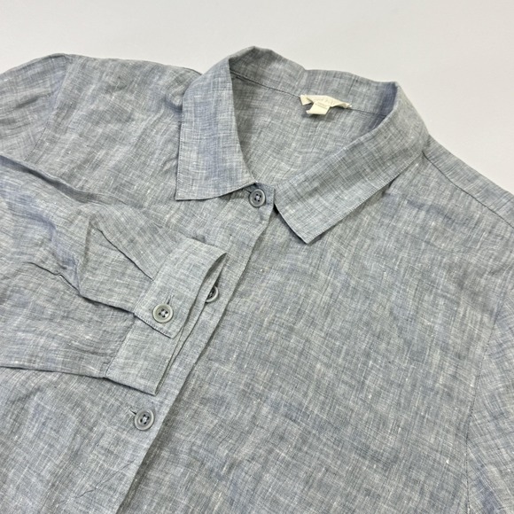 Eileen Fisher Tops - Eileen Fisher Linen Cotton Shirt Womens Large Gray Cropped Button-Up‎ Top
